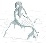  chubby female fish_tail looking_at_viewer mermaid monochrome mythology no_feet solo timoteihiv 