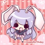  animal_ears birthday blush bunny_ears bunny_tail chibi happy_birthday heart long_hair open_mouth pink_background purple_eyes reisen_udongein_inaba ribbon ritateo smile solid_circle_eyes tail touhou 