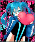  1girl bad_id bad_pixiv_id blue_eyes blue_hair ene_(kagerou_project) haikimono_shounen headphones heart kagerou_project long_hair skirt smile solo twintails 