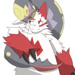  black_nose blush bof3323 claws fur fur_markings hi_res nintendo plain_background pok&#233;mon pok&eacute;mon seviper video_games white_background white_fur zangoose 