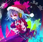  alternate_costume bad_id bad_pixiv_id blue_hair hat headphones lowres middle_finger mirimo open_mouth puffy_sleeves red_eyes remilia_scarlet santa_hat shirt short_sleeves skirt smile solo touhou wrist_cuffs 