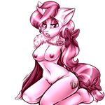  anthro anthrofied bow breasts cutie_mark equine female friendship_is_magic hearts_desire horn horse kneeling looking_at_viewer makeup mammal monochrome my_little_pony necklace nipples nude open_mouth original_character plain_background pony pussy solo unicorn white_background 