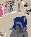  &lt;3 2014 ? anthro bed blue_pants canine colored comic couple dominion69 female fluffy_ears fur grey_fur male mammal nude pink_dress romantic snout straight table were werewolf 