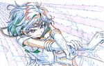  action bishoujo_senshi_sailor_moon colored_pencil_(medium) crossed_arms elbow_gloves gloves mizuno_ami momoiro_koume monochrome pose sailor_mercury sailor_senshi_uniform serious short_hair solo traditional_media 