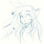 clothing ears_up english_text eyes_closed fangs feline female flora_(twokinds) fur hair happy keidran long_hair mammal open_mouth paws plain_background sketch text tiger tom_fischbach turtleneck twokinds white_background 