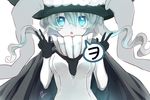  blue_eyes bodysuit cape gloves kantai_collection long_hair looking_at_viewer mirakururu open_mouth pale_skin shinkaisei-kan silver_hair solo w wo-class_aircraft_carrier 