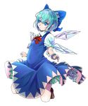  blue_eyes blue_hair blue_nails bow cirno dress flower_bracelet hair_bow hayase_kento ice ice_wings nail_polish petticoat pointy_ears short_hair solo touhou transparent_background wings 