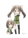  blush brown_eyes brown_hair chikuma_(kantai_collection) crossed_arms dress hair_intakes kantai_collection koruri multiple_girls smirk tone_(kantai_collection) twintails twitter_username younger 