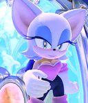  bat breasts cleavage clothed clothing female green_eyes hand_on_hip looking_at_viewer low_res mammal rouge_the_bat sega solo sonic_(series) 