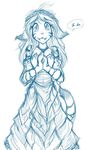  clothing dress ears_down english_text feline female flora_(twokinds) flower fur hair happy keidran long_hair looking_at_viewer mammal necklace open_mouth plain_background sketch solo text tiger tom_fischbach tom_fischbar twokinds wedding_dress white_background 