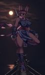  big_breasts breasts brown_eyes female gauntlets katana mammal moon mrsk night ninja sandals scarf solo sword weapon wide_hips 