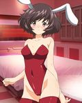  1girl akiyama_yukari brown_hair bunnysuit edit edited girls_und_panzer photoshop solo 