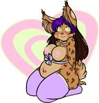  amber_eyes areola arms_behind_back big_breasts big_butt big_ears blush breasts butt chest_tuft chubby collar cute ear_tuft feline female fur hair knees long_hair looking_at_viewer mammal multi-colored_hair ocelot pregnant smile socks solo tehbuttercookie tuft wide_hips 