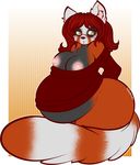  areola big_breasts big_butt big_ears black_nose blush breasts butt chest_tuft chubby clothed clothing cute ear_tuft erect_nipples female fur hair long_hair mammal nipples pregnant red_hair red_panda solo sweater tehbuttercookie tuft wide_hips 