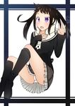  :o bad_id bad_pixiv_id black_hair boots hand_on_own_chest harudori_tsugumi headphones highres necktie panties pantyshot purple_eyes ryo_sakiteru skirt solo soul_eater soul_eater_not! twintails underwear 