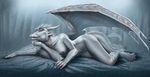  breasts dragon female horn inert-ren looking_at_viewer nude pinup solo wings 
