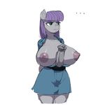  2014 animal_genitalia anthro anthrofied areola balls big_breasts breasts clothing cyan_eyes dialog dickgirl equine erection female friendship_is_magic fur grey_fur hair half-closed_eyes horse horsecock huge_breasts intersex kevinsano mammal maud_pie_(mlp) my_little_pony nipples penis plain_background pony purple_hair rock solo standing text white_background 