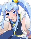  1girl blue_eyes blue_hair blush crown cure_princess earrings happinesscharge_precure! jewelry precure shirayuki_hime sitting solo twintails 