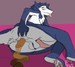  balls feces green_eyes male penis scat sergal simple_background solo tongue tongue_out zadirtybish 
