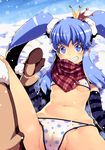  bikini blue_eyes blue_hair boots cure_princess gloves grin happinesscharge_precure! highres long_hair looking_at_viewer magical_girl polka_dot polka_dot_swimsuit precure scarf shirayuki_hime smile snow solo swimsuit tasaka_shinnosuke twintails 