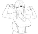  breasts cleavage commentary eu03 final_fantasy final_fantasy_vii flexing greyscale huge_breasts long_hair monochrome navel pose sketch solo suspenders tifa_lockhart upper_body 