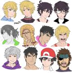  absurdres alternate_hairstyle amamiya_ren bandanna baseball_cap beard black_hair blonde_hair blue_eyes braid capcom castlevania creatures_(company) dark_pit eyepatch facial_hair fire_emblem fire_emblem:_kakusei game_freak glasses hat highres karbuitt ken_masters kid_icarus konami link little_mac long_hair looking_at_viewer male_my_unit_(fire_emblem:_kakusei) metal_gear_(series) metal_gear_solid my_unit_(fire_emblem:_kakusei) nintendo open_mouth persona persona_5 pointy_ears pokemon pokemon_(game) pokemon_frlg pokemon_rgby punch-out!! red_(pokemon) red_eyes robe ryuu_(street_fighter) short_hair shulk simple_background smile solid_snake street_fighter super_smash_bros. super_smash_bros._ultimate the_legend_of_zelda the_legend_of_zelda:_breath_of_the_wild twin_braids white_hair xenoblade_(series) xenoblade_1 yellow_eyes 