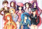  ahri akali badge beamed_eighth_notes blue_eyes blue_hair breasts caitlyn_(league_of_legends) cleavage epaulettes folded_ponytail girls'_generation hair_over_one_eye hat hat_tip katarina_du_couteau league_of_legends leona_(league_of_legends) licking_lips long_hair luxanna_crownguard medal medium_breasts military military_uniform morgana multiple_girls musical_note orange_hair parody pointy_ears ponytail purple_hair red_hair riven_(league_of_legends) scar short_hair short_shorts shorts sona_buvelle thighs tongue tongue_out twintails uniform white_hair 