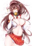  areolae bad_id bad_pixiv_id blush breasts brown_hair cameltoe cherry_blossoms covered_nipples detached_sleeves flower hair_flower hair_ornament kantai_collection large_breasts long_hair looking_at_viewer miniskirt navel no_bra panties ponytail skirt smile solo suzuneko_(yume_no_kyoukai) underwear very_long_hair white_panties yamato_(kantai_collection) 