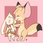  belt blush canine collar cub eyes_closed fennec fox fur happy hug kissing lagomorph mammal melissar1 rabbit sheath smile sword weapon white_fur yellow_fur young 