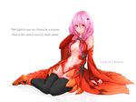  bare_shoulders black_legwear breasts center_opening chihiru cleavage detached_sleeves english engrish fingerless_gloves gloves guilty_crown hair_ornament hairclip highres long_hair looking_away medium_breasts navel pink_hair ranguage red_eyes solo thighhighs twintails yuzuriha_inori 