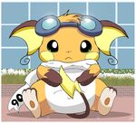  ambiguous_gender chubby cute eyewear fur glass goggles green_eyes looking_at_viewer mammal nintendo overweight pawpads pichu90 pok&#233;mon pok&eacute;mon raichu rodent sitting_down video_games yellow_fur 