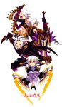  .hack//g.u. 4boys albino armor black_armor copyright_name costume_chart dagger dual_wielding elbow_gloves facial_mark gloves haseo_(.hack//) highres holding holding_dagger holding_scythe holding_weapon male_focus multiple_boys multiple_persona red_eyes reverse_grip scythe serious spiked_hair sword tachibana_amane_(amane01a) tattoo weapon white_background white_hair 