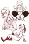  bad_id bad_pixiv_id black_legwear blush cum dildo futanari hairband highres kneehighs kneeling ladic long_hair masturbation monochrome multiple_views no_pants original penis precum school_uniform shirt sitting sleeves_rolled_up squatting thighhighs 