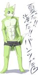  basil_(pixiv) blush boxers canine fur green_fur mammal plain_background solo sum_kemono toned topless translated underwear wolf 