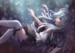  black_skirt blue_hair brown_eyes highres long_hair original skirt solo thighhighs underwater veilrain white_legwear 