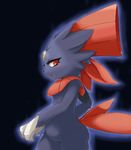  blush breasts chipar female looking_at_viewer nintendo plain_background pok&#233;mon pok&eacute;mon red_eyes small_breasts solo video_games weavile 