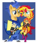  blonde_hair blue_eyes blue_hair clothing couple cutie_mark duo equestria_girls equine female flash_sentry_(eg) friendship_is_magic hair horn horse human jacket knealing kneeling male mammal my_little_pony pony red_hair standing sunset_shimmer_(eg) swanlullaby tears two_tone_hair unicorn 
