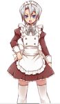  apron blue_eyes character_request copyright_request crossdressing dress grey_hair looking_at_viewer maid male_focus open_mouth simple_background solo thighhighs tobi_(one) white_background zettai_ryouiki 