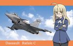  ahoge aircraft airplane cloud cravat crossed_arms day frown glasses highres hoshino_banchou long_hair military military_uniform pantyhose perrine_h_clostermann rafale sky solo strike_witches uniform world_witches_series 