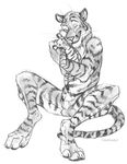  balls blackteagan digitigrade eyes_closed feline happy hug male mammal monochrome nude plain_background plushie sheath sitting sketch smile solo tiger whiskers white_background 