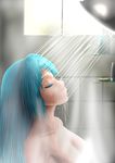  alternate_hairstyle aqua_hair blake breasts censored colored_eyelashes convenient_censoring hatsune_miku highres long_hair nude shampoo shower_head showering soap soap_bottle steam steam_censor very_long_hair vocaloid wall water water_drop wet window 