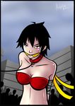  argrim arms_behind_back bare_shoulders bdsm black_hair bondage bound bra breasts choker cleavage collar gagged leash makoto_(street_fighter) outdoors red_bra ribbon_choker short_hair strapless strapless_bra street_fighter underwear 