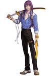  bad_id bad_pixiv_id cosplay long_hair ludger_will_kresnik ludger_will_kresnik_(cosplay) male_focus purple_hair solo suspenders sword tales_of_(series) tales_of_vesperia tales_of_xillia tales_of_xillia_2 thigh_strap unbuttoned weapon white_background yarr yuri_lowell 