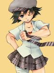  alternate_costume bandages black_hair cabbie_hat hand_on_hip hat head_tilt makoto_(street_fighter) necktie necktie_removed one_eye_closed plaid plaid_skirt school_uniform short_hair skirt solo street_fighter street_fighter_iv_(series) toned yanagihara_tantoui 