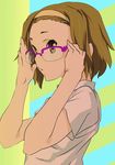  bespectacled brown_eyes brown_hair commentary_request glasses hairband k-on! kurokoshou looking_at_viewer parted_lips solo tainaka_ritsu 