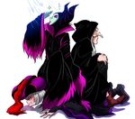  2girls bad_id bad_pixiv_id claude_frollo disney girl_on_top green_skin hat maleficent marimo_(yousei_ranbu) multiple_girls old_woman one_man's_dream_ii sitting sitting_on_person sleeping_beauty the_hunchback_of_notre_dame witch witch_(snow_white) younger 