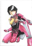  1girl armor kamen_rider kamen_rider_gaim_(series) kamen_rider_marika minato_youko pink_eyes pose 