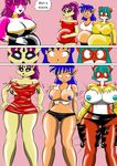  blue_hair breasts canine clothing dialog dickgirl english_text eyewear female fox glasses green_hair group growth hair intersex ladydrasami mammal purple_hair raccoon text torn_clothing 