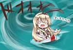  blonde_hair chibi elbow_gloves gigurudo_(gigld) gloves hairband kantai_collection lifebuoy long_hair o_o open_mouth sailor_collar shimakaze_(kantai_collection) solo teardrop water whirlpool 