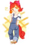  absurdres apple_bloom bow hair_bow highres horse_tail kumo_ni_notte my_little_pony my_little_pony_friendship_is_magic orange_eyes overalls personification red_hair solo tail 